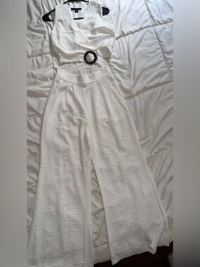White Wide-Leg High-Waist Pants
